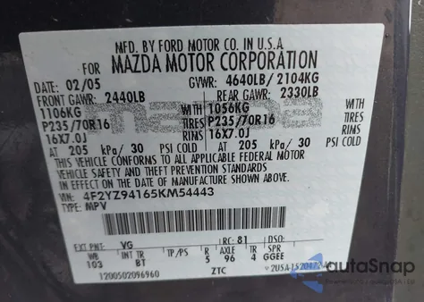 2005 Mazda Tribute S z USA, uszkodzony, nr VIN 4F2YZ94165KM54443